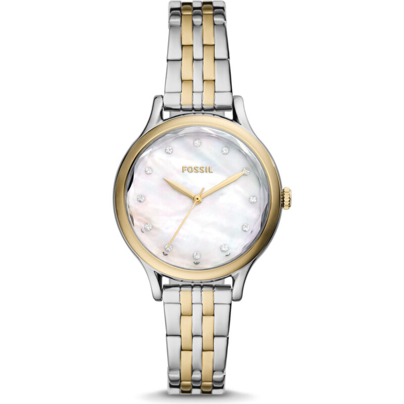 Fossil Laney 34mm Women’s Watch – Two-Tone Gold & Silver Stainless Steel with Mother of Pearl Dial (BQ3864)