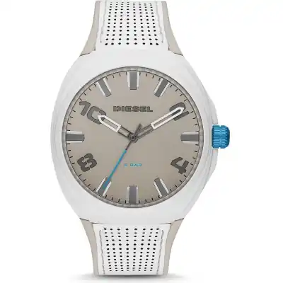 Diesel Stigg 48mm Men's Watch – Matte Grey Dial, White & Grey Silicone Strap & 10 ATM Water Resistance (DZ1884)