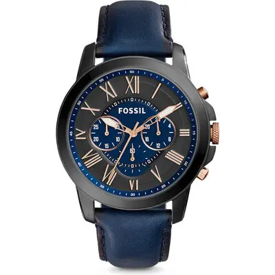 Fossil Grant Men's Chronograph with Black and Blue Dial and Blue Leather strap (FS5061)