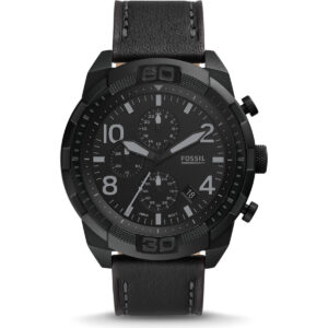 Fossil Bronson Chronograph 50mm Men’s Watch – Black IP Stainless Steel with Black Leather Strap (FS5874)