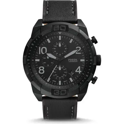 Fossil Bronson Chronograph 50mm Men’s Watch – Black IP Stainless Steel with Black Leather Strap (FS5874)