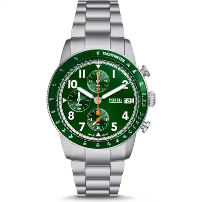 Fossil Sport Tourer 42mm Men’s Watch – Silver Stainless Steel with Racing Green Dial (FS6048)