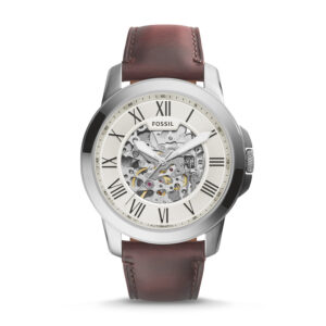 Fossil Grant Men's Automatic Chronograph with Beige Skeleton Dial and dark brown leather strap (ME3099)