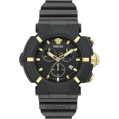 Versace V-Real Active 45mm Men's Chronograph Watch – Lightweight Black Case with Medusa Dial (VE0L00125)
