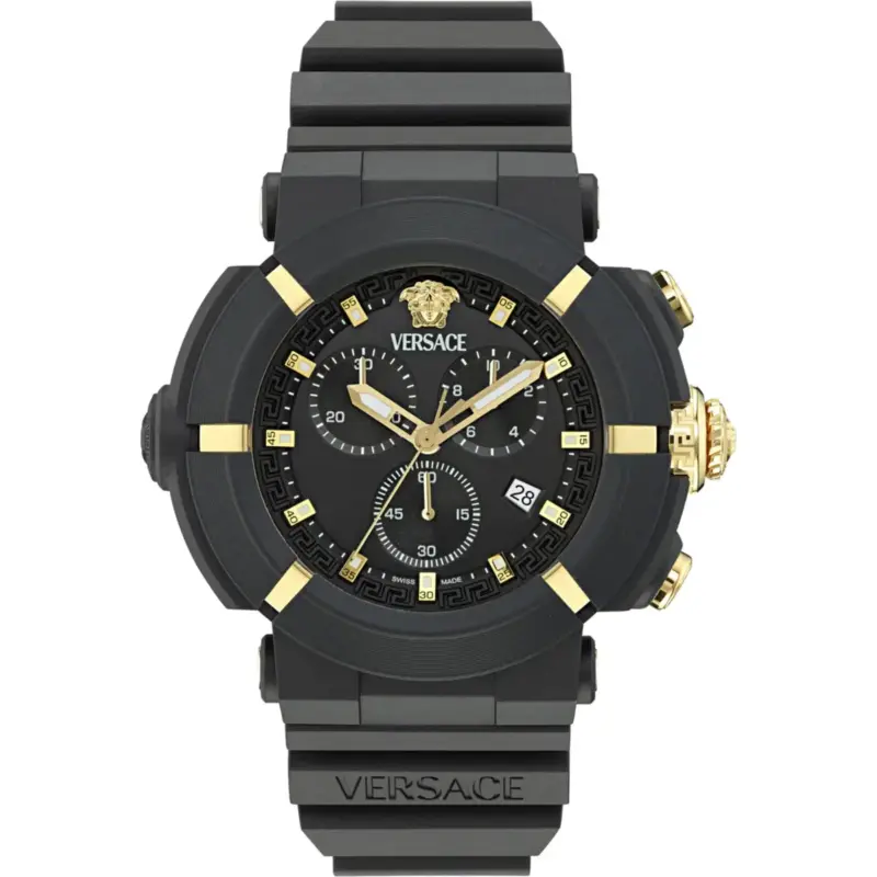 Versace V-Real Active 45mm Men's Chronograph Watch – Lightweight Black Case with Medusa Dial (VE0L00125)