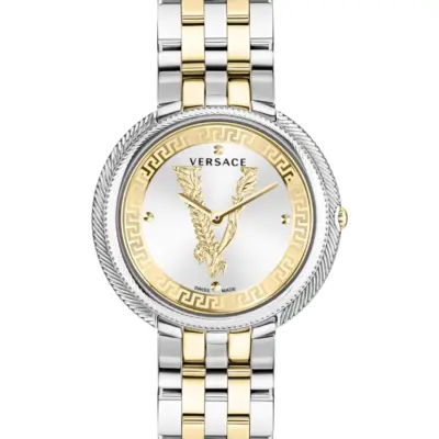 Versace Thea 38mm Women’s Watch – Two-Tone IP Yellow Gold & Silver Stainless Steel with White Sunray Dial (VE2CA0623)