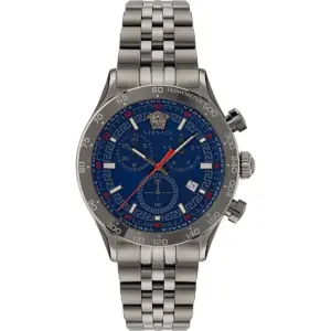 Versace Hellenyium Chrono 44mm Men's Watch – Gunmetal IP Stainless Steel with Navy Blue Sunray Dial (VE2U00722)