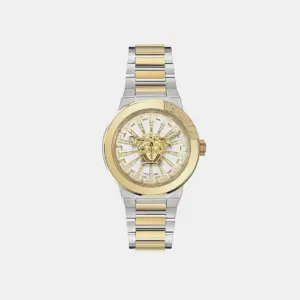 Versace Medusa Infinite 38mm Women’s Watch – Diamond-Set White Sunray Dial with Two-Tone Gold & Silver Bracelet (VE3F00823)