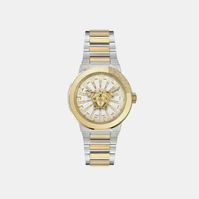 Versace Medusa Infinite 38mm Women’s Watch – Diamond-Set White Sunray Dial with Two-Tone Gold & Silver Bracelet (VE3F00823)