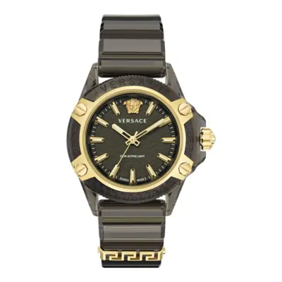 Versace Icon Active Indiglo 42mm Men's Watch – Transparent Black Polycarbonate with Black Silicone Strap (VE6E00123)