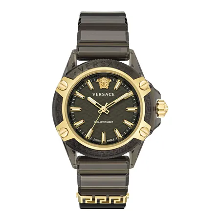 Versace Icon Active Indiglo 42mm Men's Watch – Transparent Black Polycarbonate with Black Silicone Strap (VE6E00123)