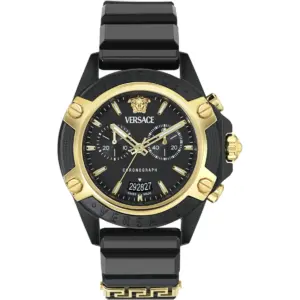 Versace Icon Active 44mm Men’s Chronograph Watch – Transparent Black Polycarbonate Case & Silicone Strap (VE8P00724)