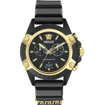 Versace Icon Active 44mm Men’s Chronograph Watch – Transparent Black Polycarbonate Case & Silicone Strap (VE8P00724)