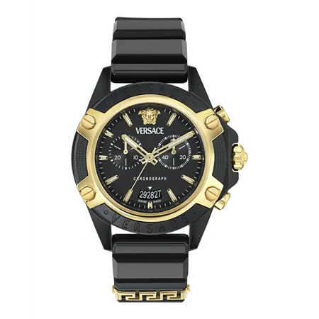 Versace Icon Active 44mm Men’s Chronograph Watch – Transparent Black Polycarbonate Case & Silicone Strap (VE8P00724)
