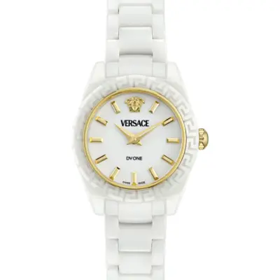 Versace DV One Mini 28mm Women’s Watch – White Ceramic Case & Bracelet with Enamel Dial (VE9F00224)