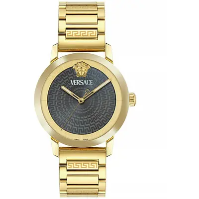 Versace V-Helix 40mm Unisex Watch – Yellow Gold-Tone Stainless Steel with Black La Greca Guilloché Dial (VE9G00524)