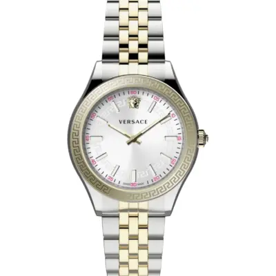 Versace Hellenyium Chrono 43mm Men’s Watch – Silver-Tone Stainless Steel with Blue Sunray Dial (VEHU01024)