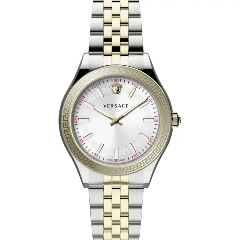 Versace Hellenyium Chrono 43mm Men’s Watch – Silver-Tone Stainless Steel with Blue Sunray Dial (VEHU01024)