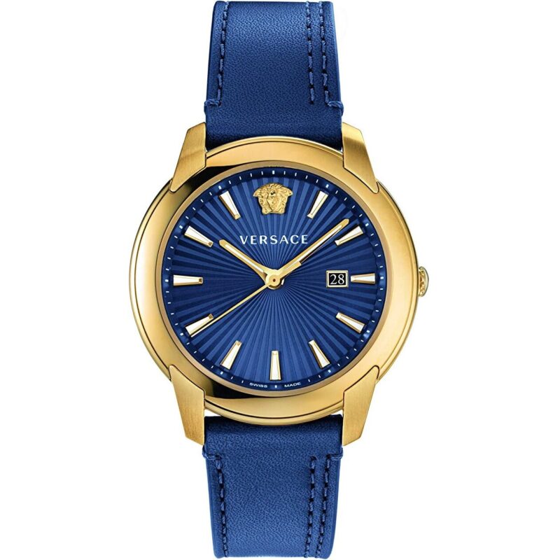 VELQ00319 2 Versace V-Urban 42mm Men’s Watch – IP Yellow Gold Case with Blue Sunray Dial & Blue Leather Strap (VELQ00319)