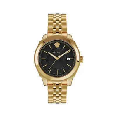 Versace Icon Classic 42mm Men's Watch – IP Yellow Gold Stainless Steel with Black Medusa Dial (VEV901021)