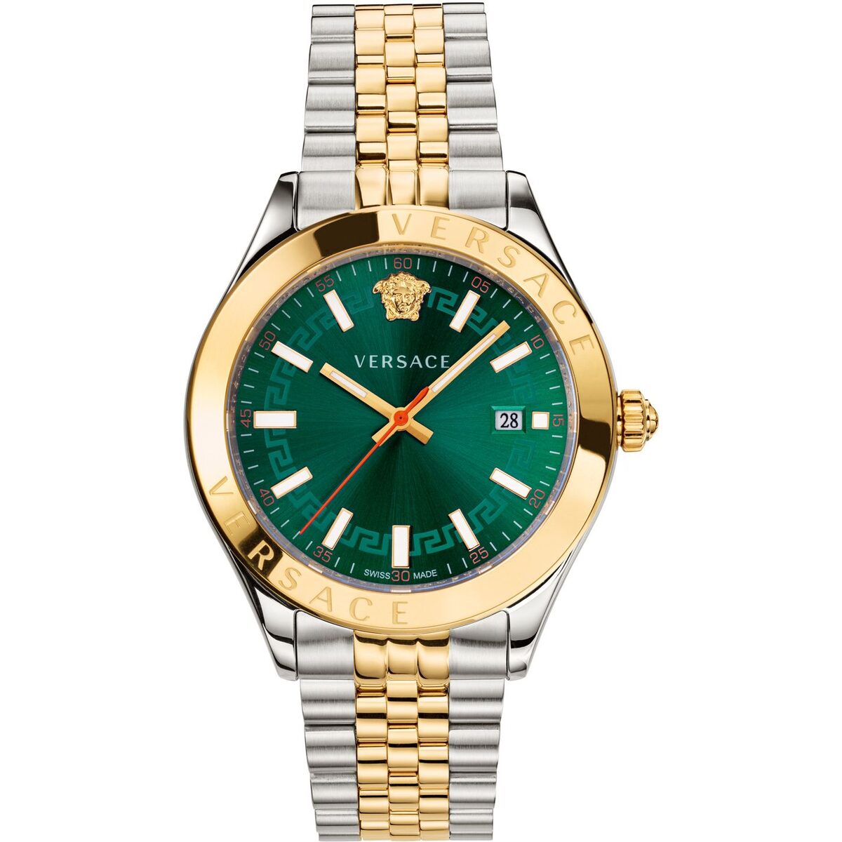 VEVK00620 Versace Hellenyium 42mm Men's Watch – Two-Tone Silver & Gold IP Stainless Steel with Green Sunray Dial (VEVK00620)