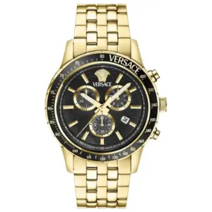 Versace Sport Chrono 44mm Men’s Watch – Yellow Gold-Tone Stainless Steel with Black Sunray Dial (VEZCA0724)