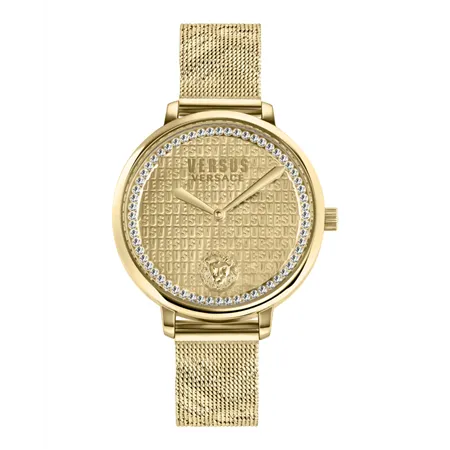 Versus Versace La Villette 36mm Women’s Watch – IP Yellow Gold Mesh Bracelet with Crystal-Set Gold Sunray Dial (VSP1S3321)