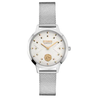 Versus Versace Palos Verdes 34mm Women’s Watch – Silver-Tone Stainless Steel Case with Silver Guilloché Dial and Mesh Bracelet (VSPZK0421)