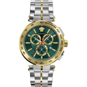 Versace Aion Chrono 45mm Men’s Watch – Two-Tone Gold & Silver Stainless Steel with Bottle Green Dial (VE6CA0523)