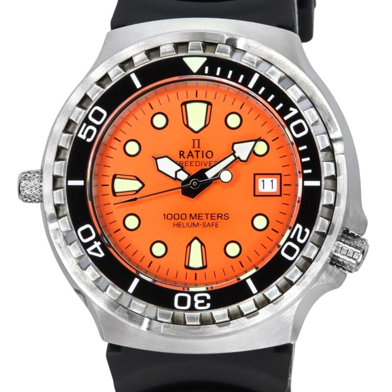 Ratio FreeDiver Helium Safe Sapphire Quartz Orange Dial 1038EF102V-ORG Men's 1000M Watch