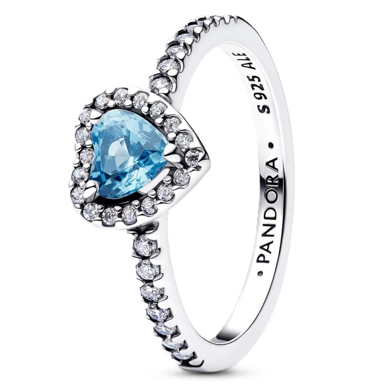 Pandora Jewelry Elevated Light Blue Heart Ring (198421C10-54) Women JEWELRY