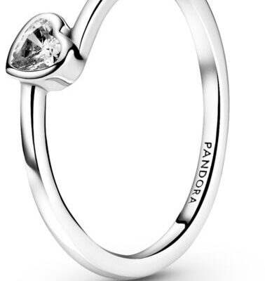 Pandora Clear Tilted Heart Solitaire Ring (199267C02-60) Women JEWELRY