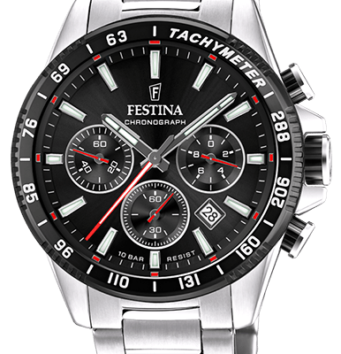 Festina Timeless Chronograph Stainless Steel Black Dial Quartz F20560-6 100M Men's Watch