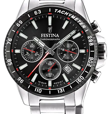 Festina Timeless Chronograph Stainless Steel Black Dial Quartz F20560-6 100M Men's Watch