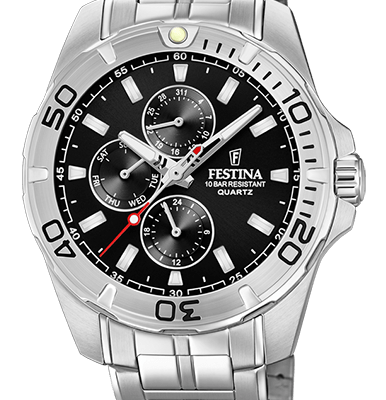 Festina Multifunction Stainless Steel Black Dial Quartz F20445-3 100M Men's Watch