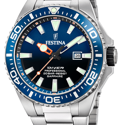 Festina The Originals Stainless Steel Blue Dial Quartz Diver's F20663-1 200M Men's Watch