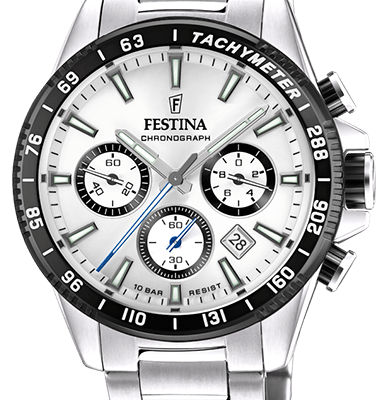 Festina Timeless Chronograph Stainless Steel Silver Dial Quartz F20560-1 100M Men's Watch