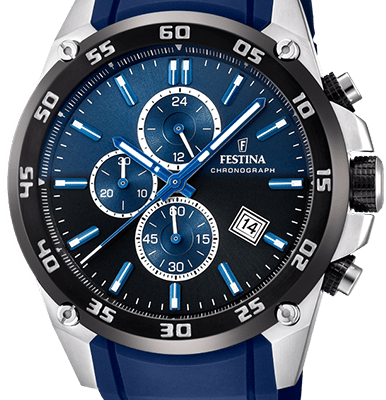 Festina The Originals Chronograph Rubber Strap Blue Dial Quartz F20330-A 100M Men's Watch