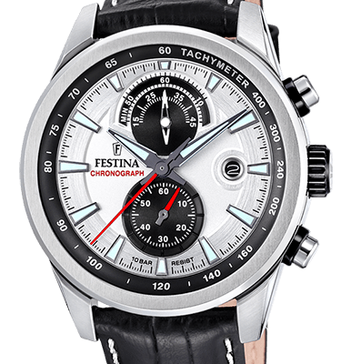 Festina Timeless Chronograph Leather Strap Silver Dial Quartz F20695-1 100M Men's Watch