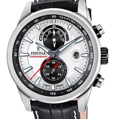 Festina Timeless Chronograph Leather Strap Silver Dial Quartz F20695-1 100M Men's Watch