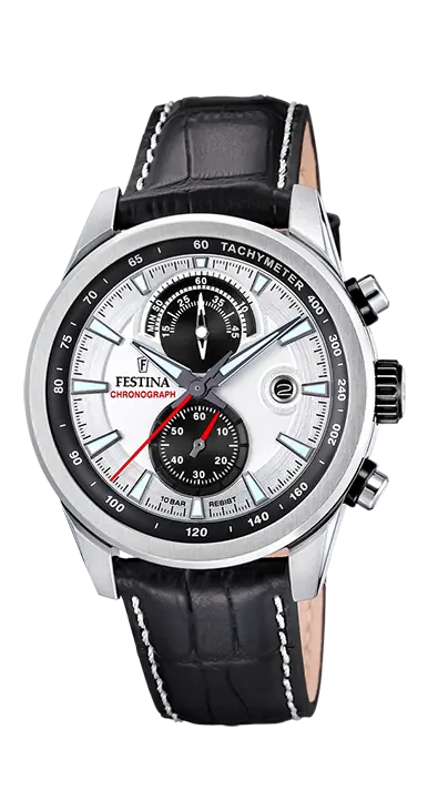7cbd2d99f245f3930609dd7d44d682f1c6bdcaea_F20695_1.png Festina Timeless Chronograph Leather Strap Silver Dial Quartz F20695-1 100M Men's Watch