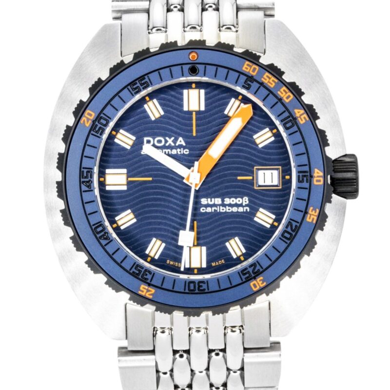 Doxa SUB 300 Beta Caribbean Stainless Steel Blue Dial Automatic Diver's 830.10.201.10 300M Men's Watch With Extra Strap
