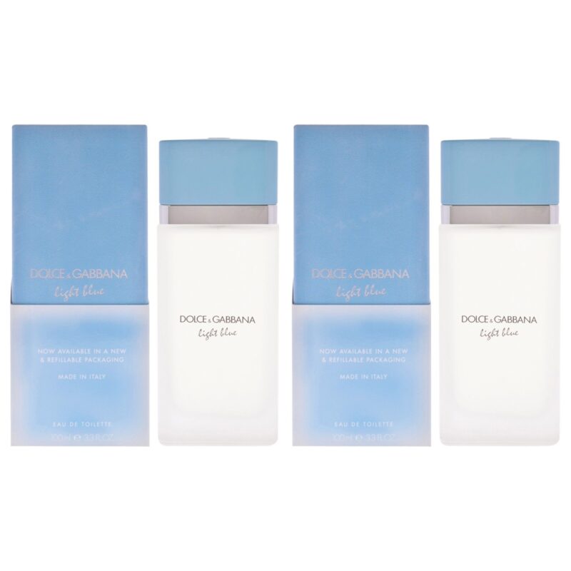 Dolce and Gabbana Light Blue for Women 3.3 oz EDT Spray Refillable Pack of 2