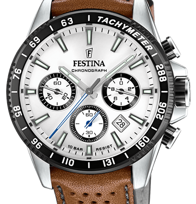 Festina Timeless Chronograph Leather Strap White Dial F20561-1 F205611 100M Men's Watch