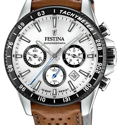 Festina Timeless Chronograph Leather Strap White Dial F20561-1 F205611 100M Men's Watch
