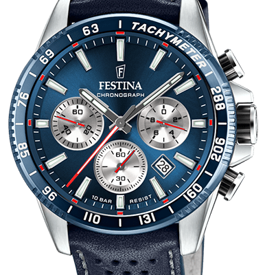 Festina Timeless Chronograph Leather Strap Blue Dial Quartz F20561-2 100M Men's Watch