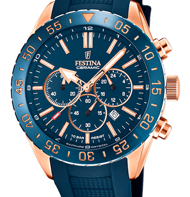 Festina Ceramic Chronograph Rubber Strap Blue Dial Quartz F20516-1 100M Men's Watch