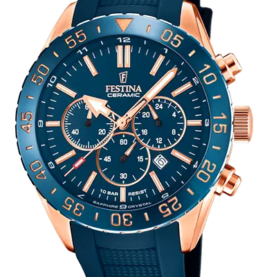 Festina Ceramic Chronograph Rubber Strap Blue Dial Quartz F20516-1 100M Men's Watch