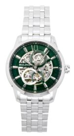 Bulova Sutton Stainless Steel Green Skeleton Automatic 96A329 Men's Watch