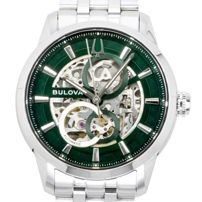 Bulova Sutton Stainless Steel Green Skeleton Automatic 96A329 Men's Watch